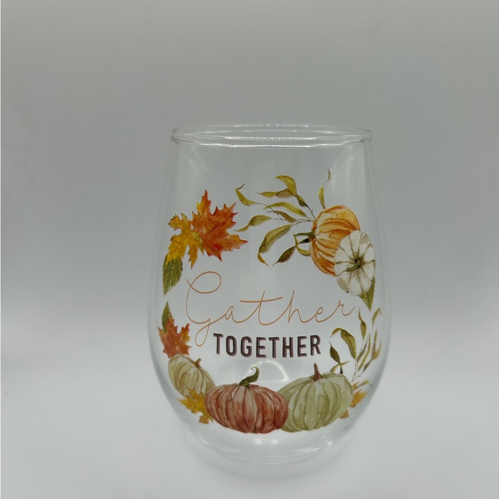 Gather Together Fall Themed Glass with Pumpkin Design - perfect for Thanksgiving